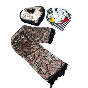 Echo Silk Scarf Lot of 3 Mid Century Modern Designer Square Silk Scarf Bundle